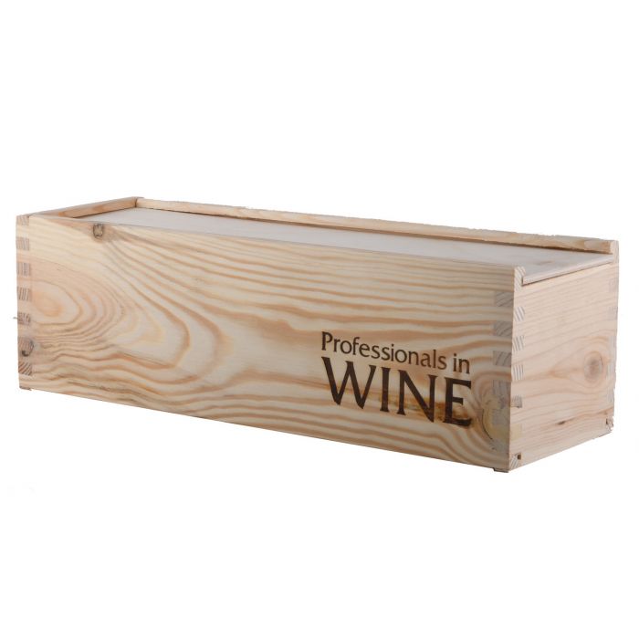 Houten kist, 1-vaks met schuifdeksel bedrukt met PiW