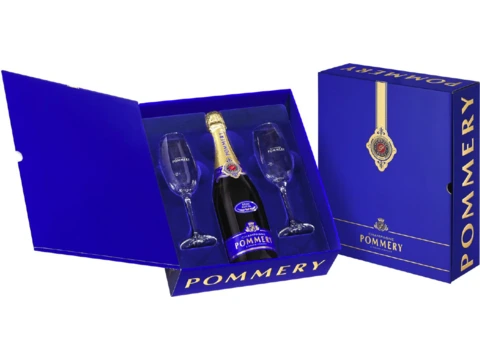 Champagne Pommery,  Luxe Coffret inh. 1 fles Pommery & 2 flûtes