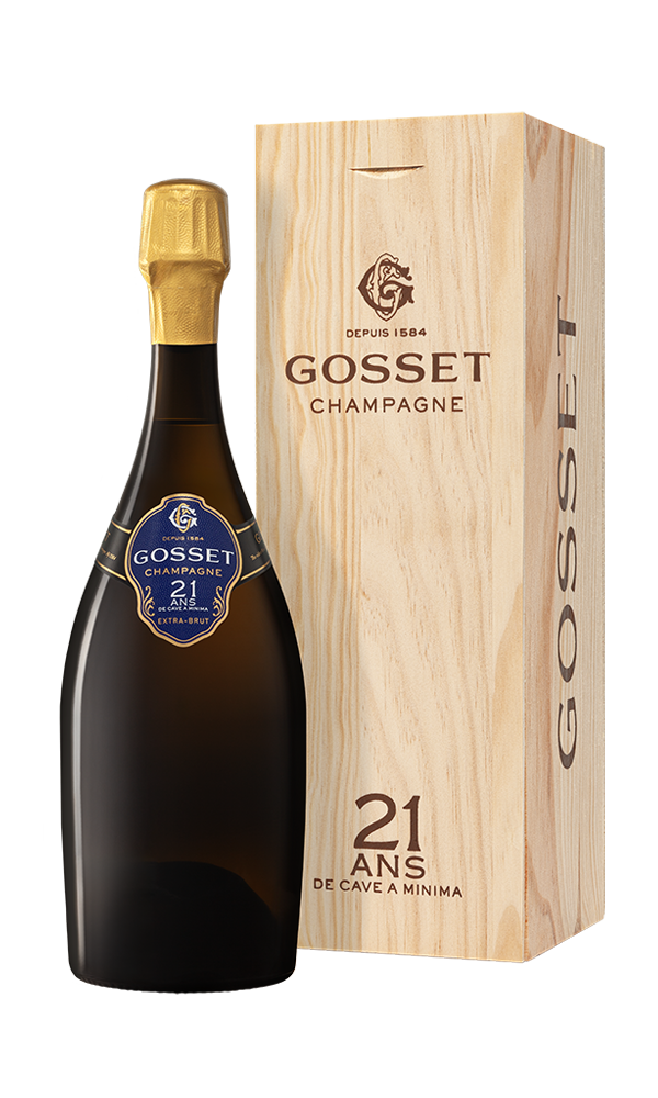 Champagne Gosset, Champagne AC 21 ans de Cave a minima in wooden case (0,75 l)